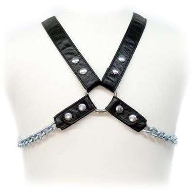 Pettorina BDSM in Pelle con Catena Regolabile Uomo Nero S-XL